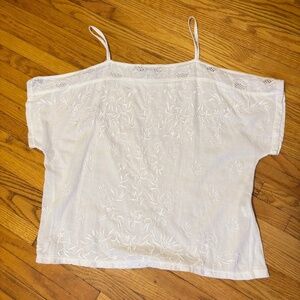 Lucky Brand Embroidered Cold Off the Shoulder Short Sleeve Top White Womens S